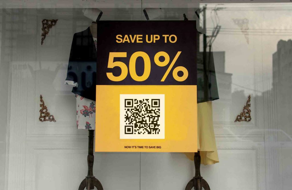 QR Codes in retail, window signage, print marketing, advertising signs